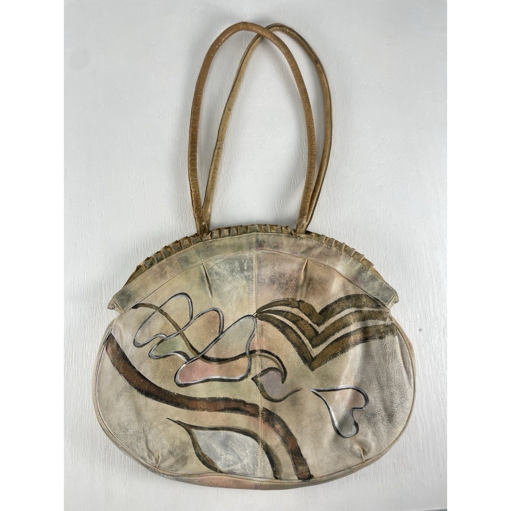 Vintage Botary Art handpainted‎ leather Oversized Full Zip Purse Bag 90's Retro